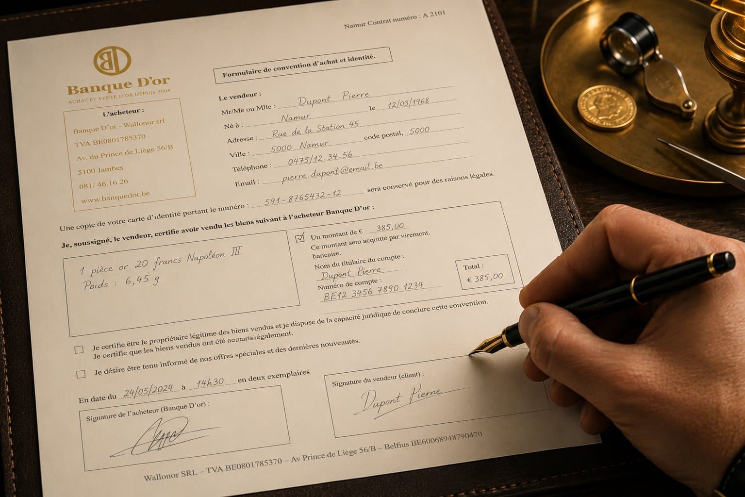 Signature d'un bordereau de rachat après accord du prix